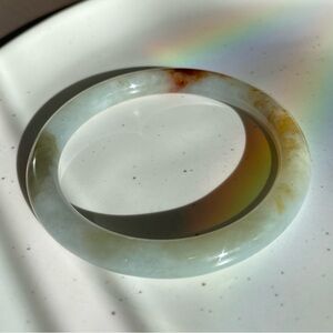 Authentic Jade Bangle with red, yellow, olive green specs healing jade 55mm